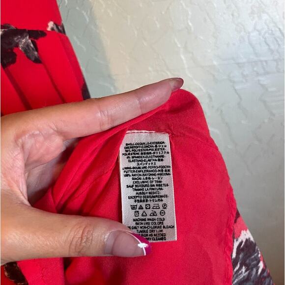 Free People Red Floral Smocked Mini Dress with Tie Back Size Small - Picture 7 of 11